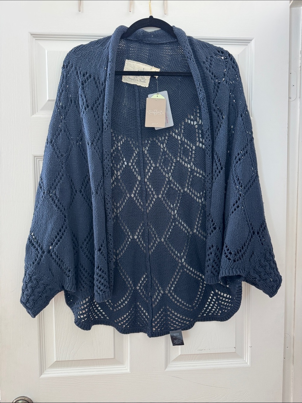 Anthropologie Open-Weave Slate Blue Cardigan Shrug